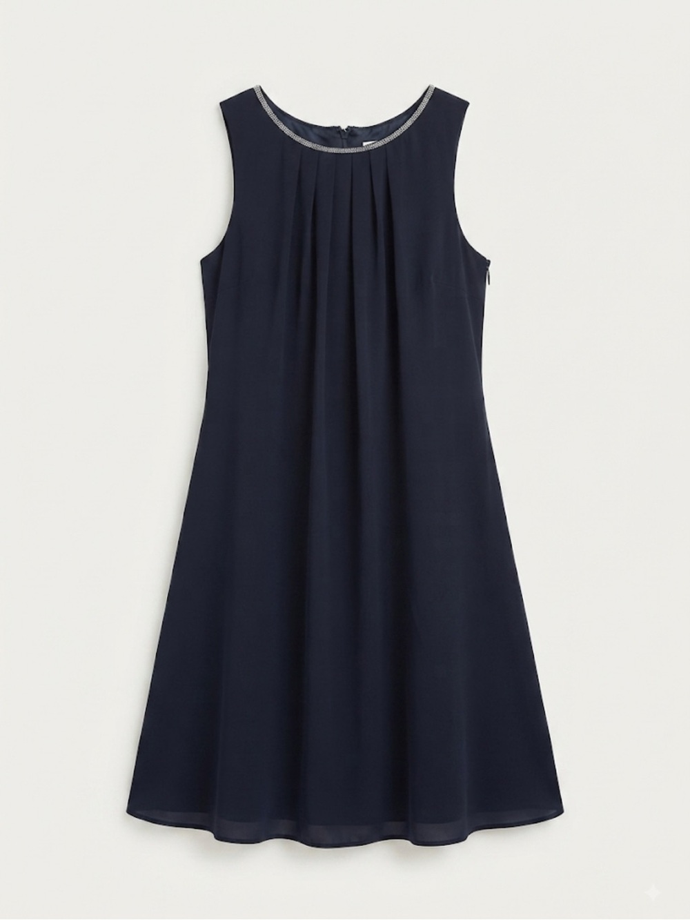 Classic Navy Dress with Silver Neck Trim